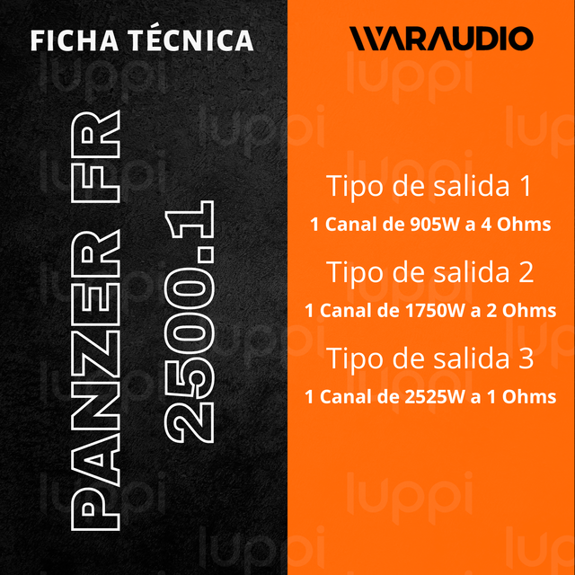 WARAUDIO Amplificador PANZERFR2500.1 de 1 Canal 2525W RMS