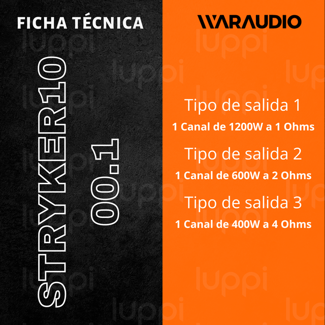 WARAUDIO Amplificador STRYKER1000.1 de 1 Canal 1200W RMS